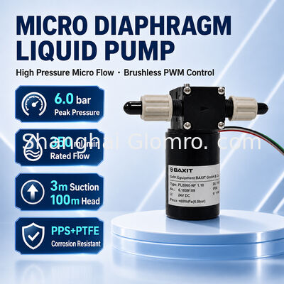 BAXIT PL8060-NF1.10 Brushless Diaphragm Pump 12V/24V PWM Speed Control PTFE Acid/Alkali Resistant High Pressure 6 Bar Pump